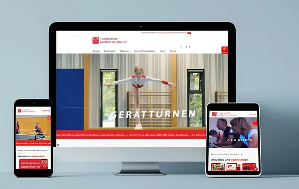 Moderne Website der Turngemeinde Landshut, gestaltet von der Werbeagentur madmoses für Corporate Design und Webdesign.