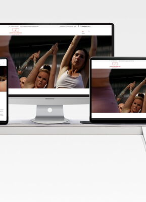 Das Bild zeigt die Website der Firma: "Bikram Yoga München" auf Verschiedenen Ausgabegeräten