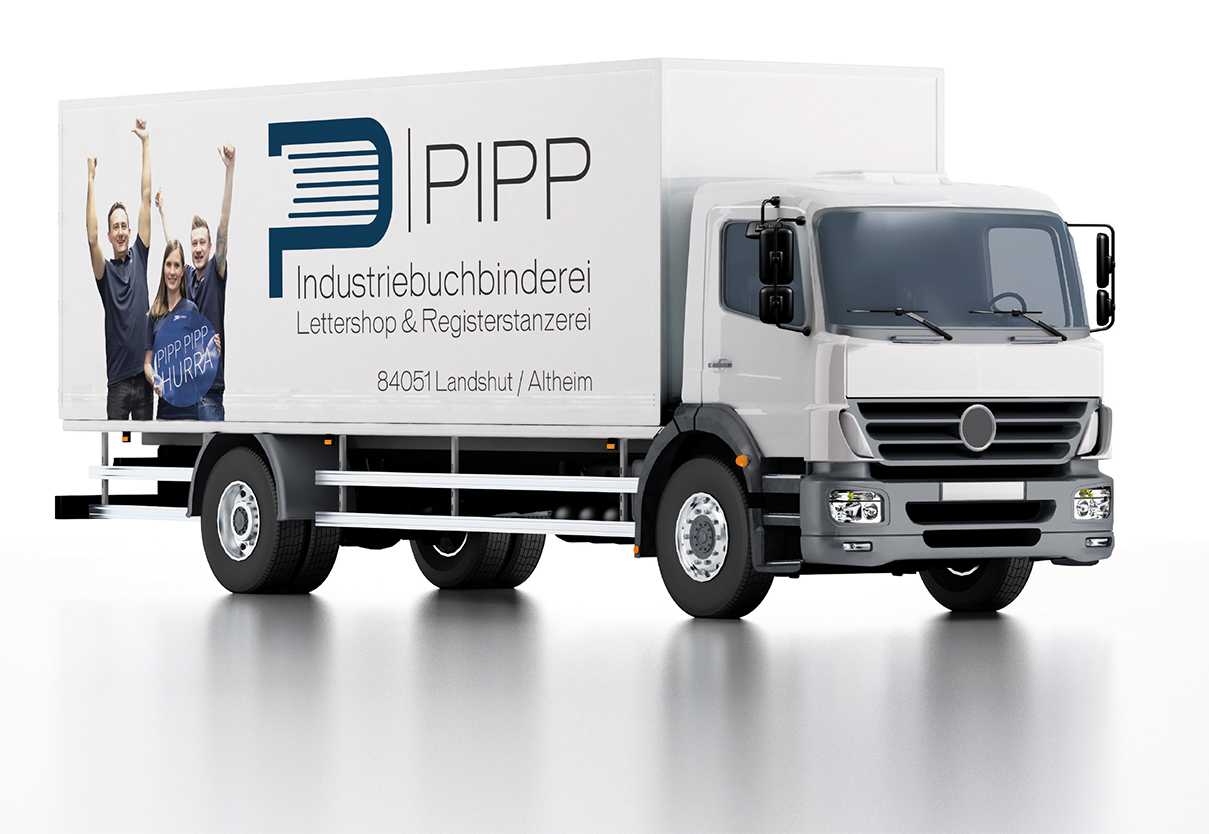 Bild zeigt ein Fahrzeugdesign der Firma: "Industriebuchbinderei Pipp" Bild zeigt ein Fahrzeugdesign der Firma: "Industriebuchbinderei Pipp"