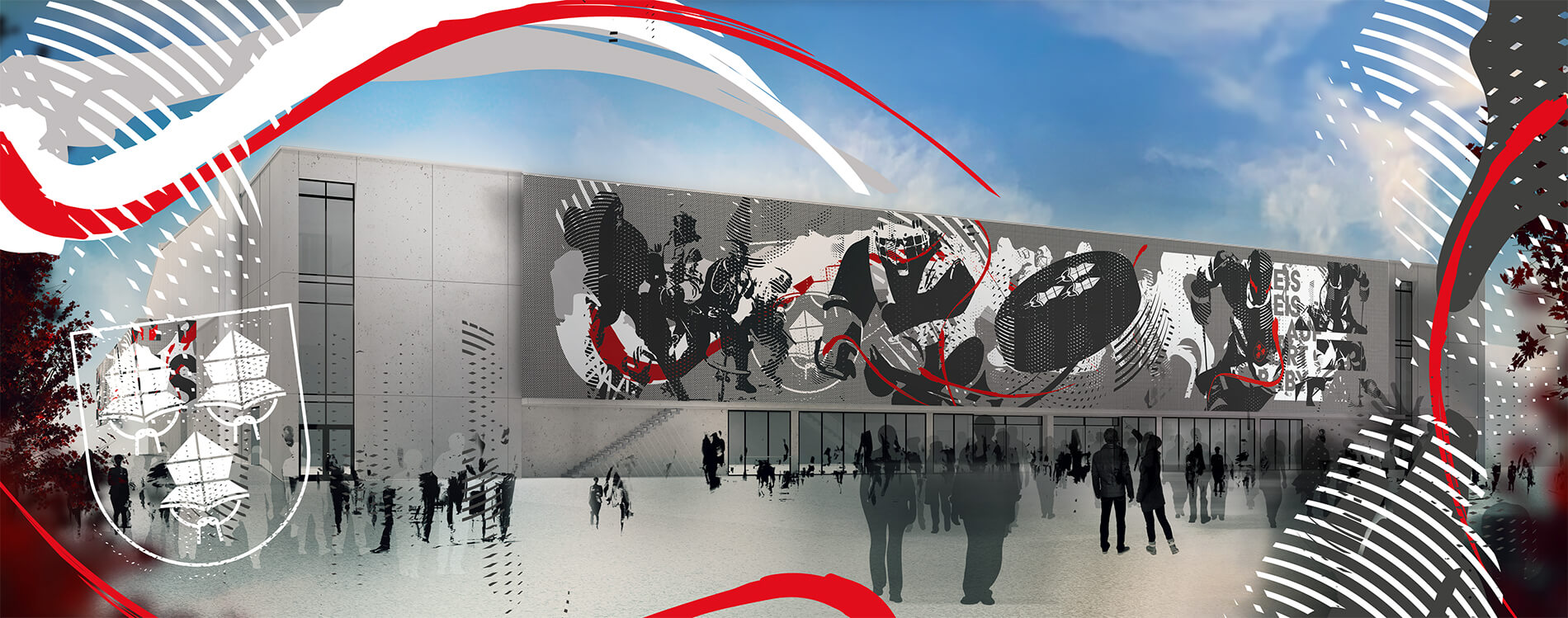 Das Bild zeigt ein Design Der Außenfassade Landshuter Eishockey Halle Das Bild zeigt ein Design Der Außenfassade Landshuter Eishockey Halle