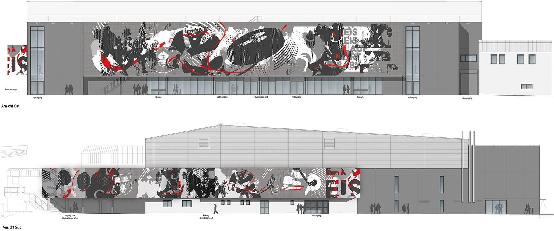 Das Bild zeigt ein Design Der Außenfassade Landshuter Eishockey Halle Das Bild zeigt ein Design Der Außenfassade Landshuter Eishockey Halle