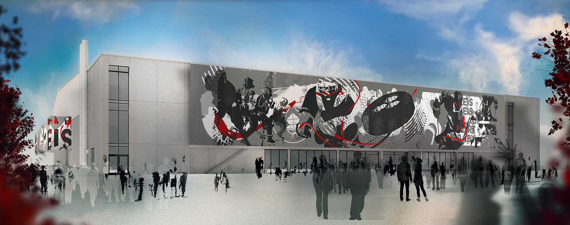 Das Bild zeigt ein Design Der Außenfassade Landshuter Eishockey Halle Das Bild zeigt ein Design Der Außenfassade Landshuter Eishockey Halle