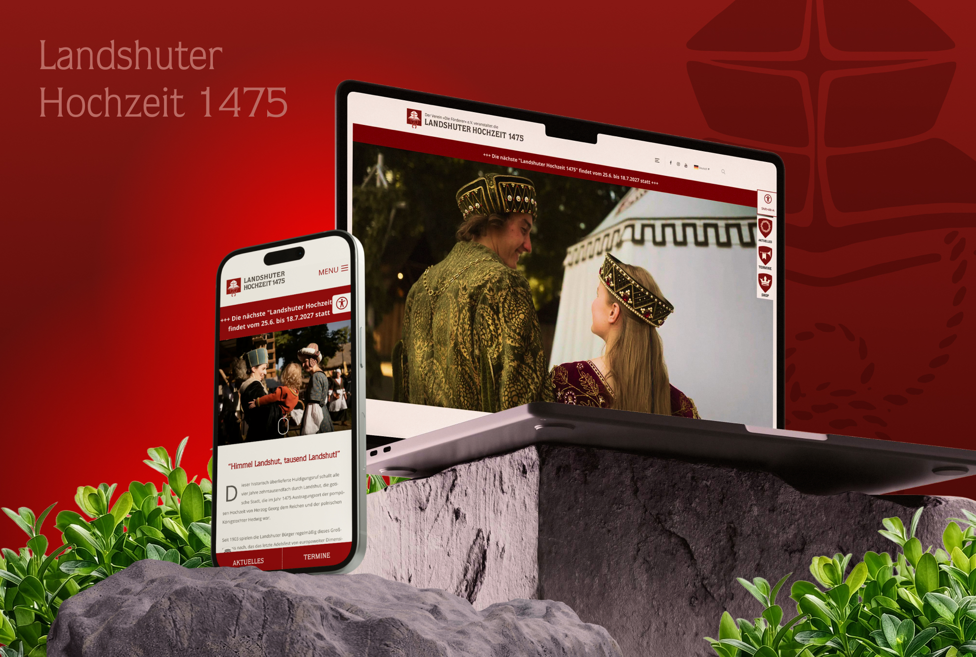 Die Webseite zur Landshuter Hochzeit 1475 zeigt festliche Szenen und moderne Gestaltung von madmoses | © madmoses.